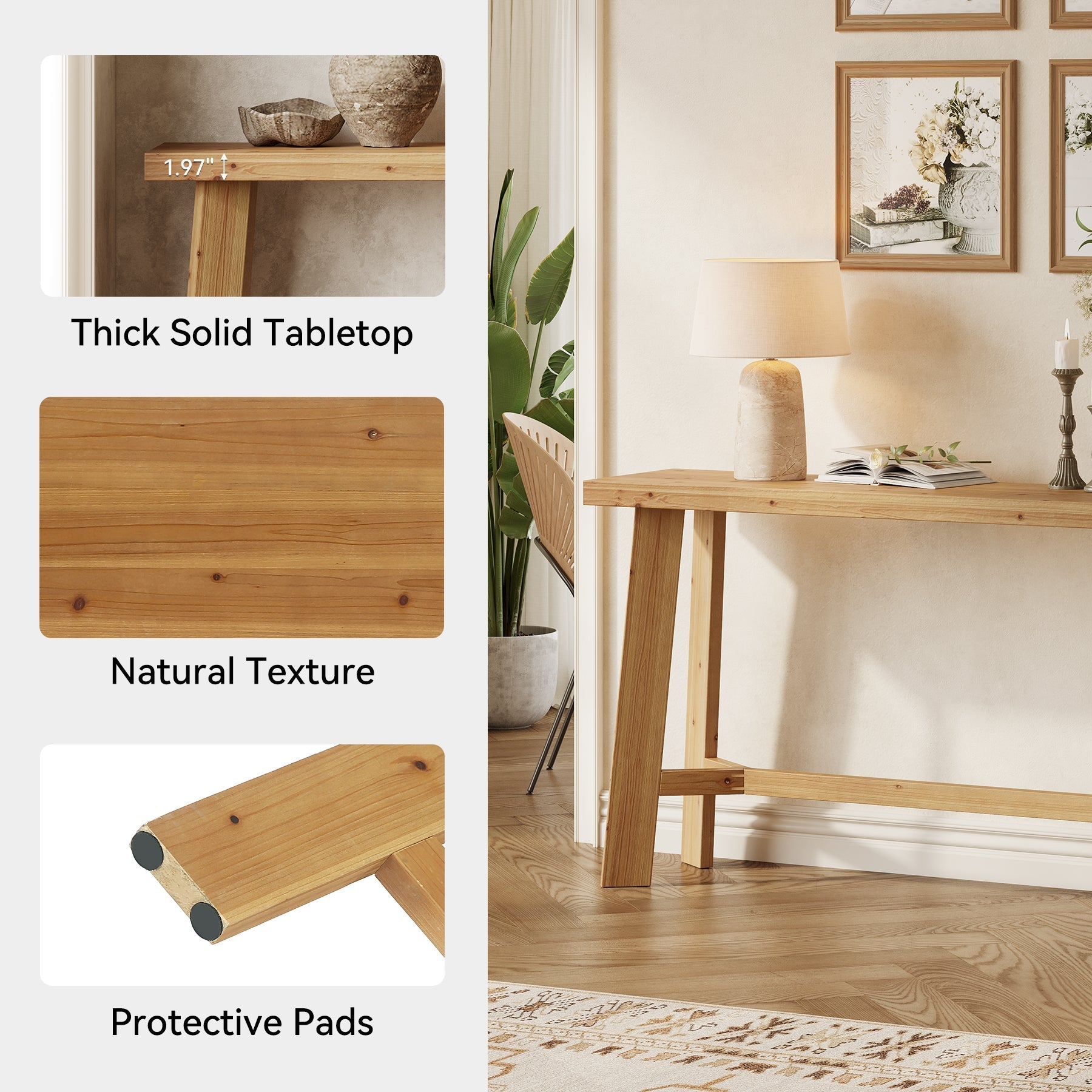 Solid Wood Console Table, 63" Entryway Table Sofa Table Behind Couch