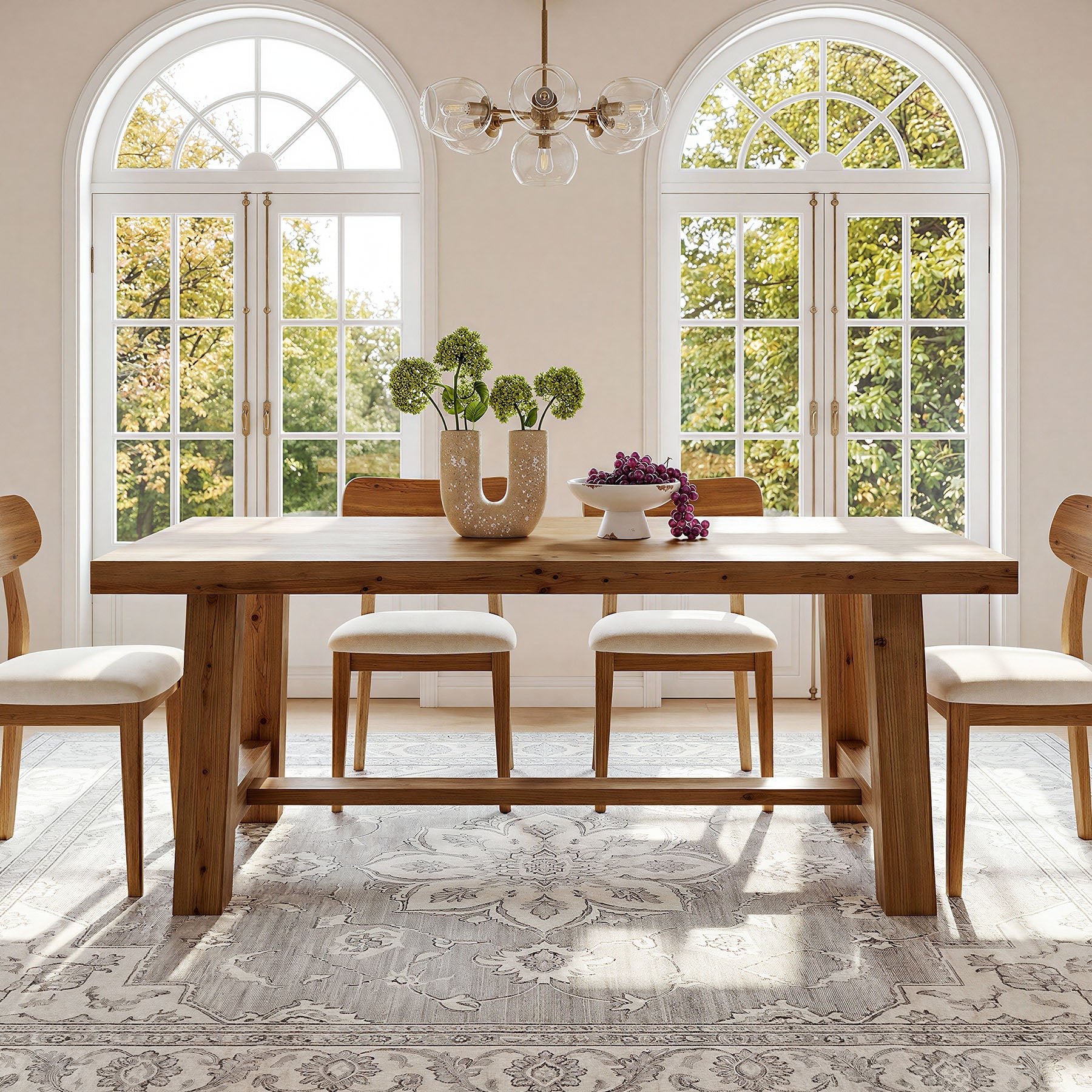 63" Solid Wood Dining Table, Rectangular Kitchen Table for 4-6 People