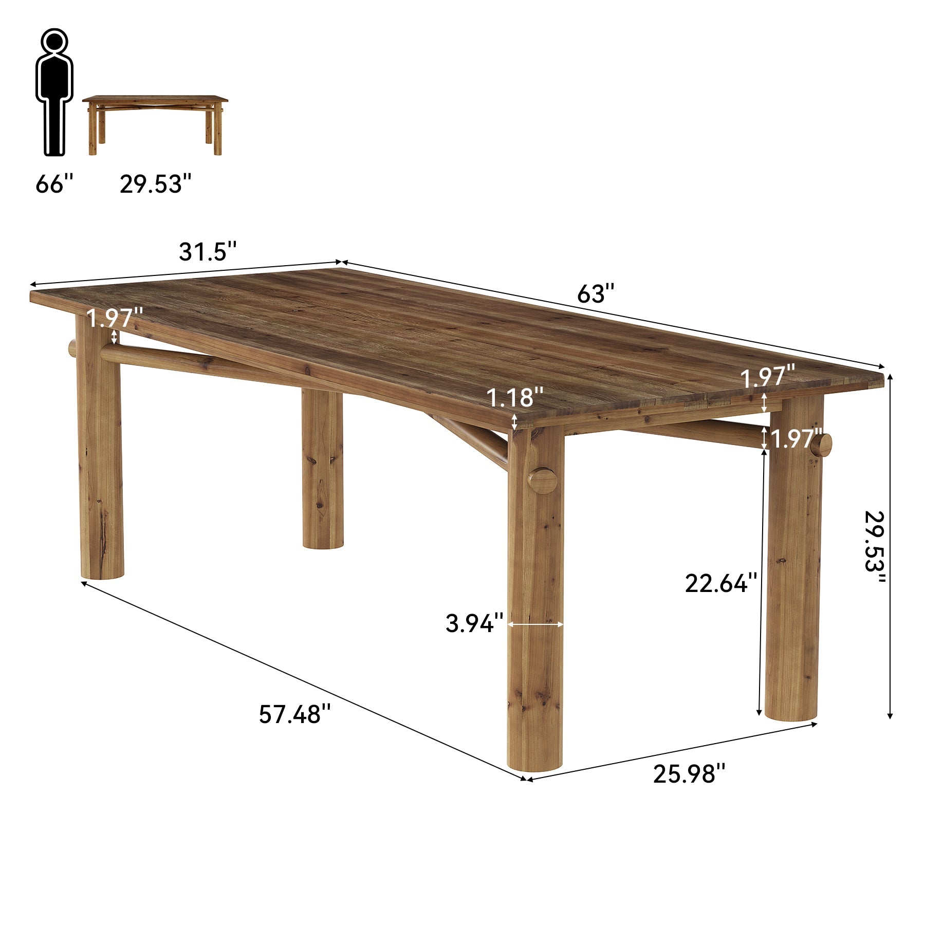 Solid Wood Dining Table for 6, 63" Rectangle Kitchen Table with Strong Legs