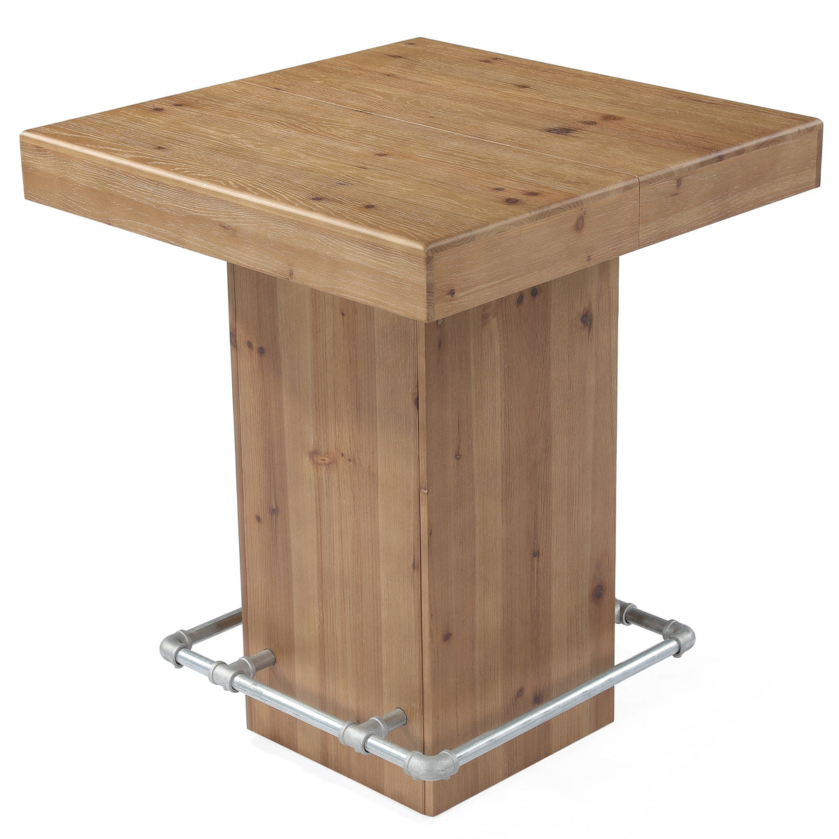 31.5" Square Solid Wood Bar Table, Industrial Counter Height Table with Metal Footrest