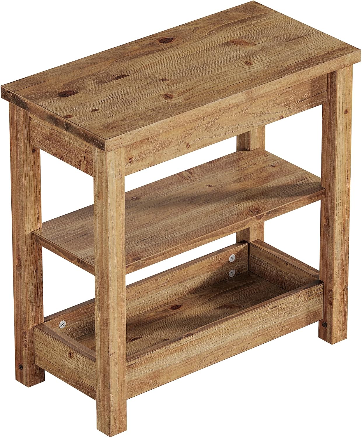 Tribesigns 23.62" Solid Wood End Table, 3-Tier Narrow Side Table for Living Room and Bedroom