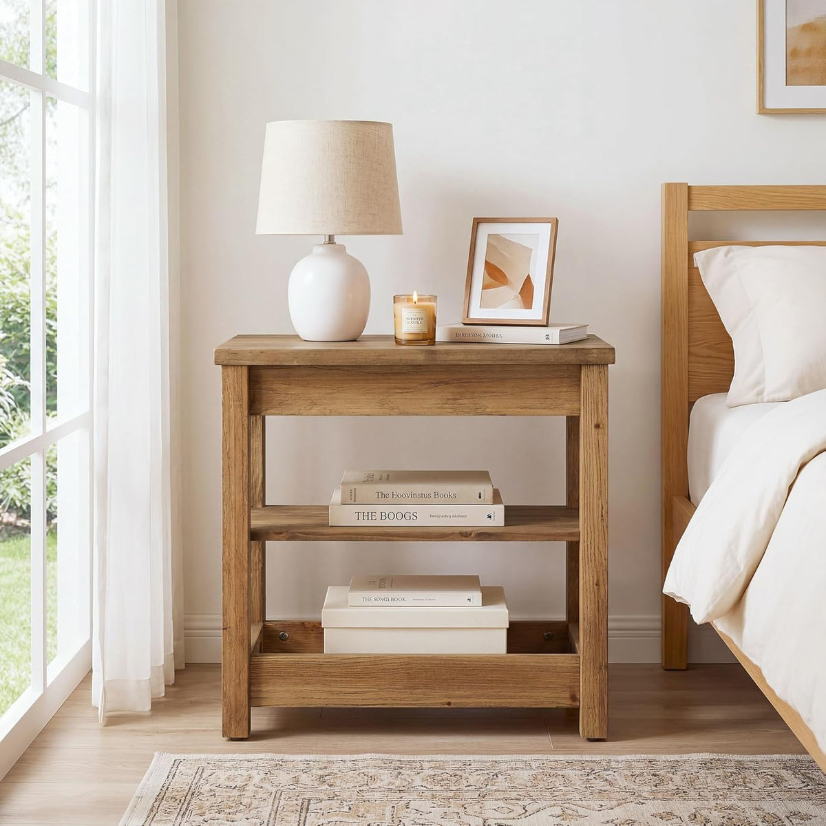 Tribesigns 23.62" Solid Wood End Table, 3-Tier Narrow Side Table for Living Room and Bedroom