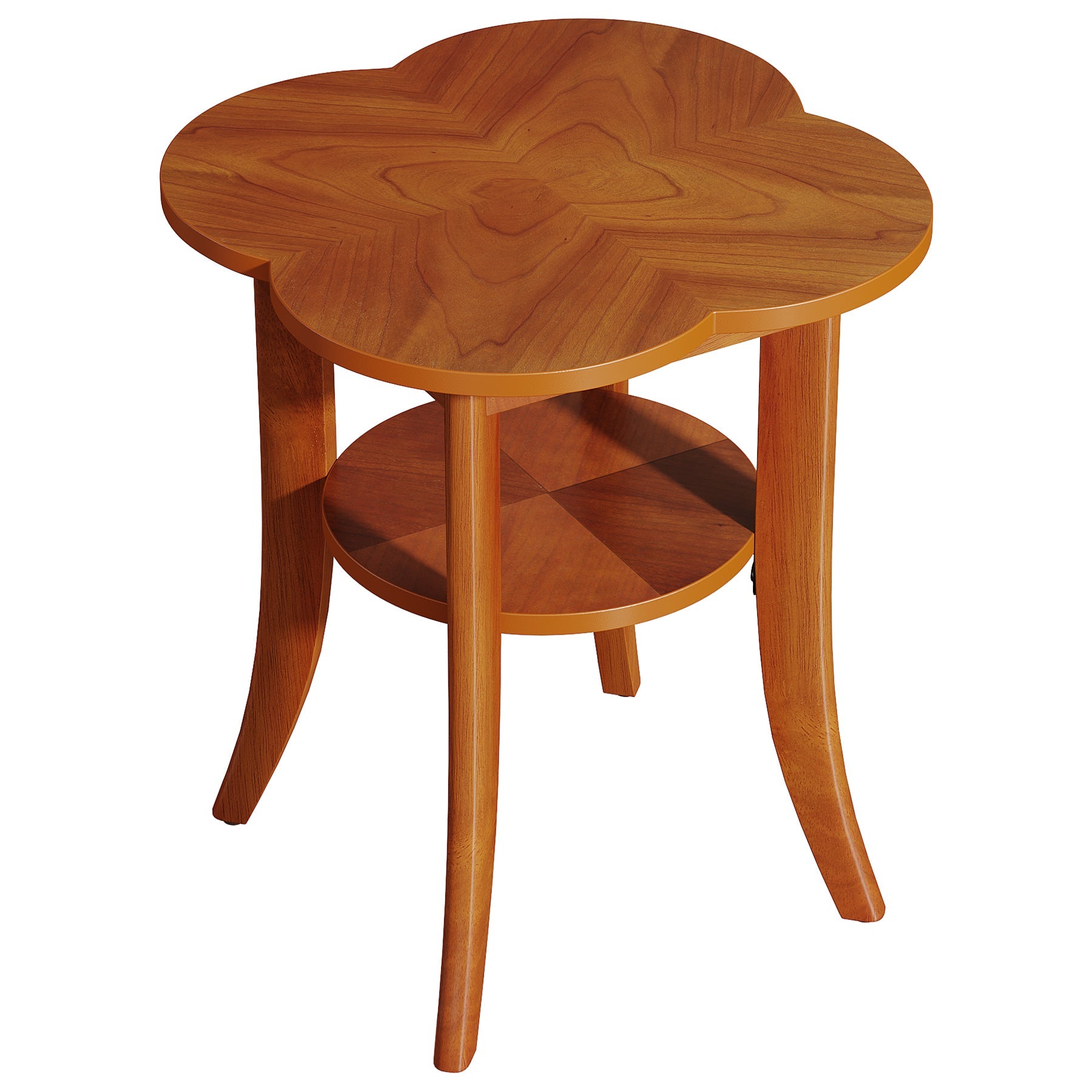 Solid Wood End Table, 2-Tier Sofa Side Table with Storage Shelf