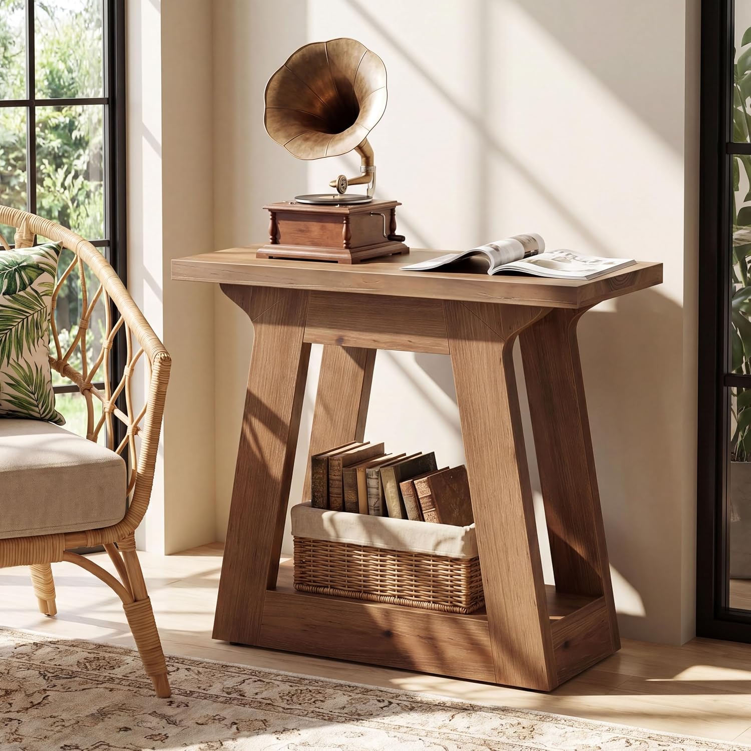 23.6" Solid Wood End Table, Farmhouse Side Table Nightstand for Living Room/ Bedroom