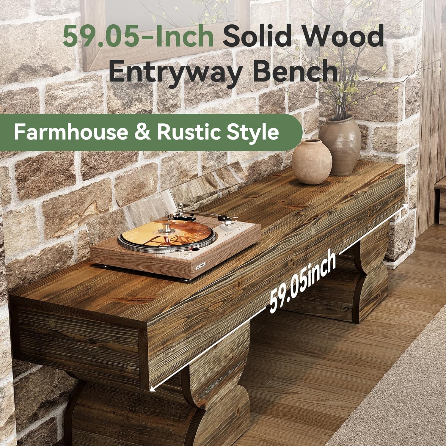 59" Entryway Bench, Solid Wood Shoe Bench End of Bed Stool