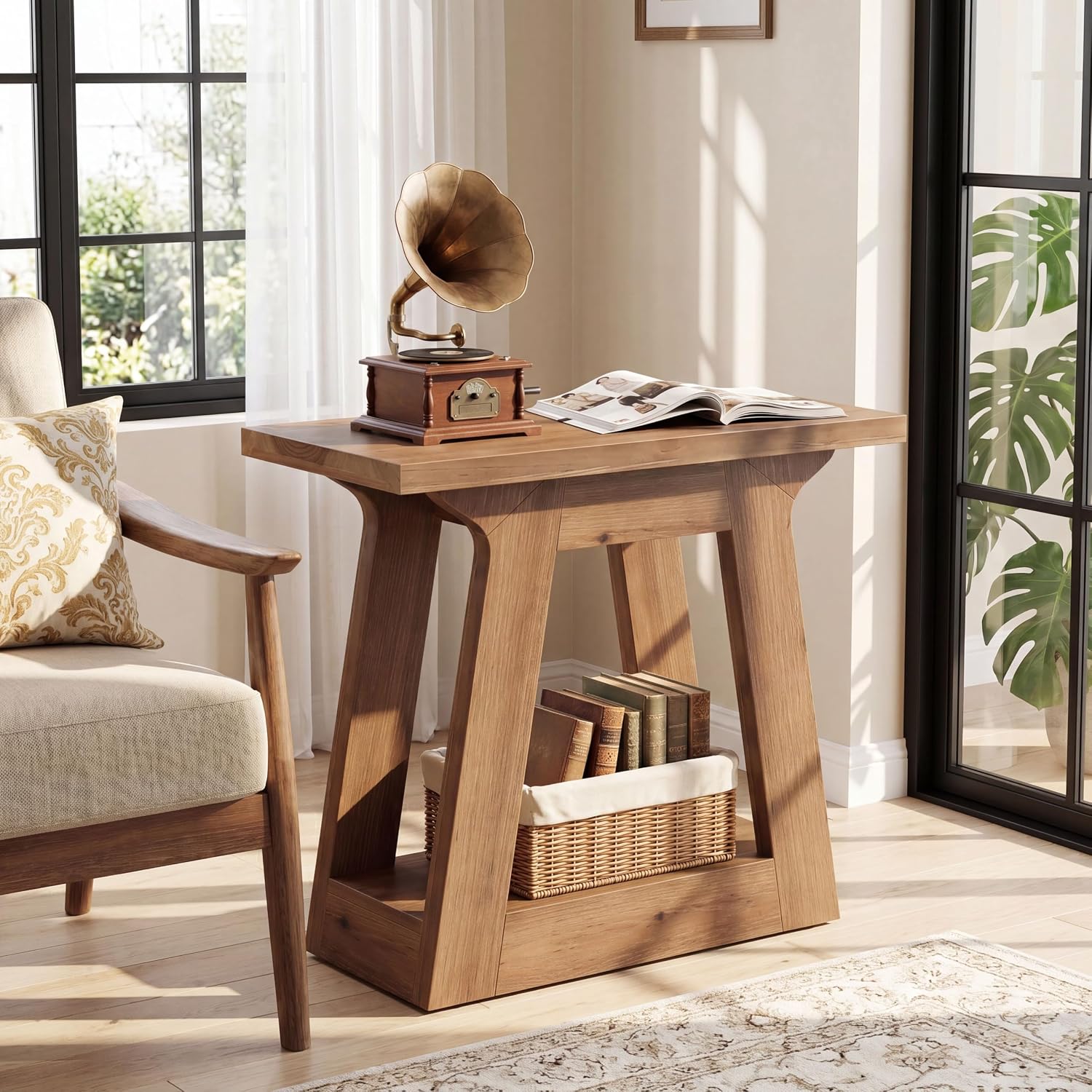 23.6" Solid Wood End Table, Farmhouse Side Table Nightstand for Living Room/ Bedroom