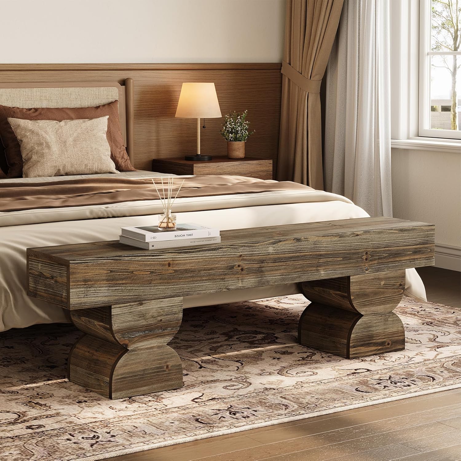 59" Entryway Bench, Solid Wood Shoe Bench End of Bed Stool