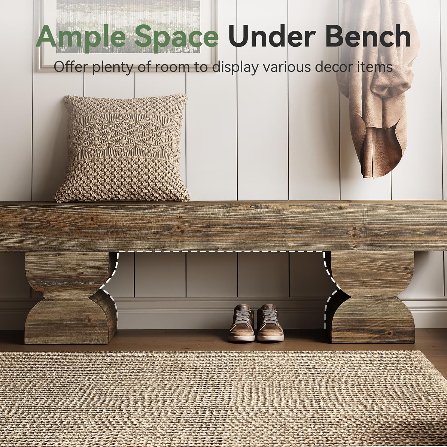 59" Entryway Bench, Solid Wood Shoe Bench End of Bed Stool