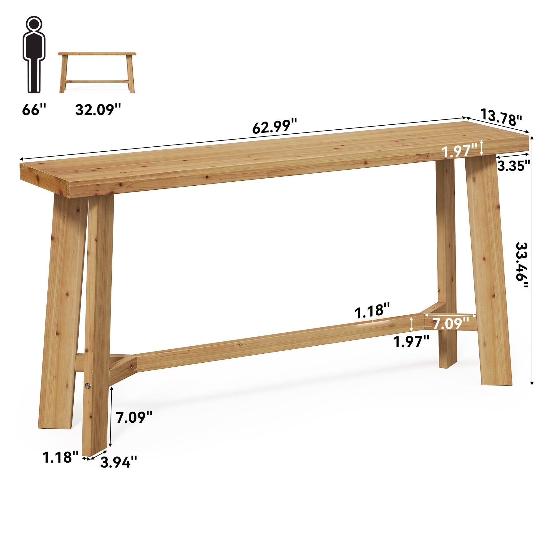 Solid Wood Console Table, 63" Entryway Table Sofa Table Behind Couch