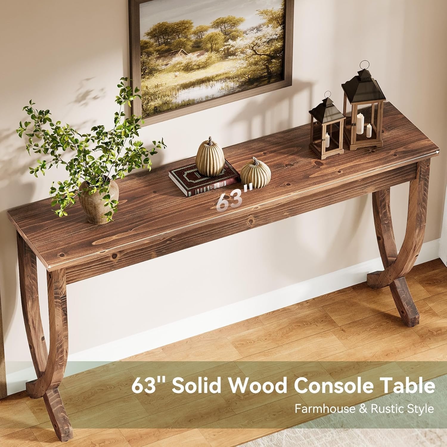 63" Solid Wood Console Table, Farmhouse Entryway Table for Living Room