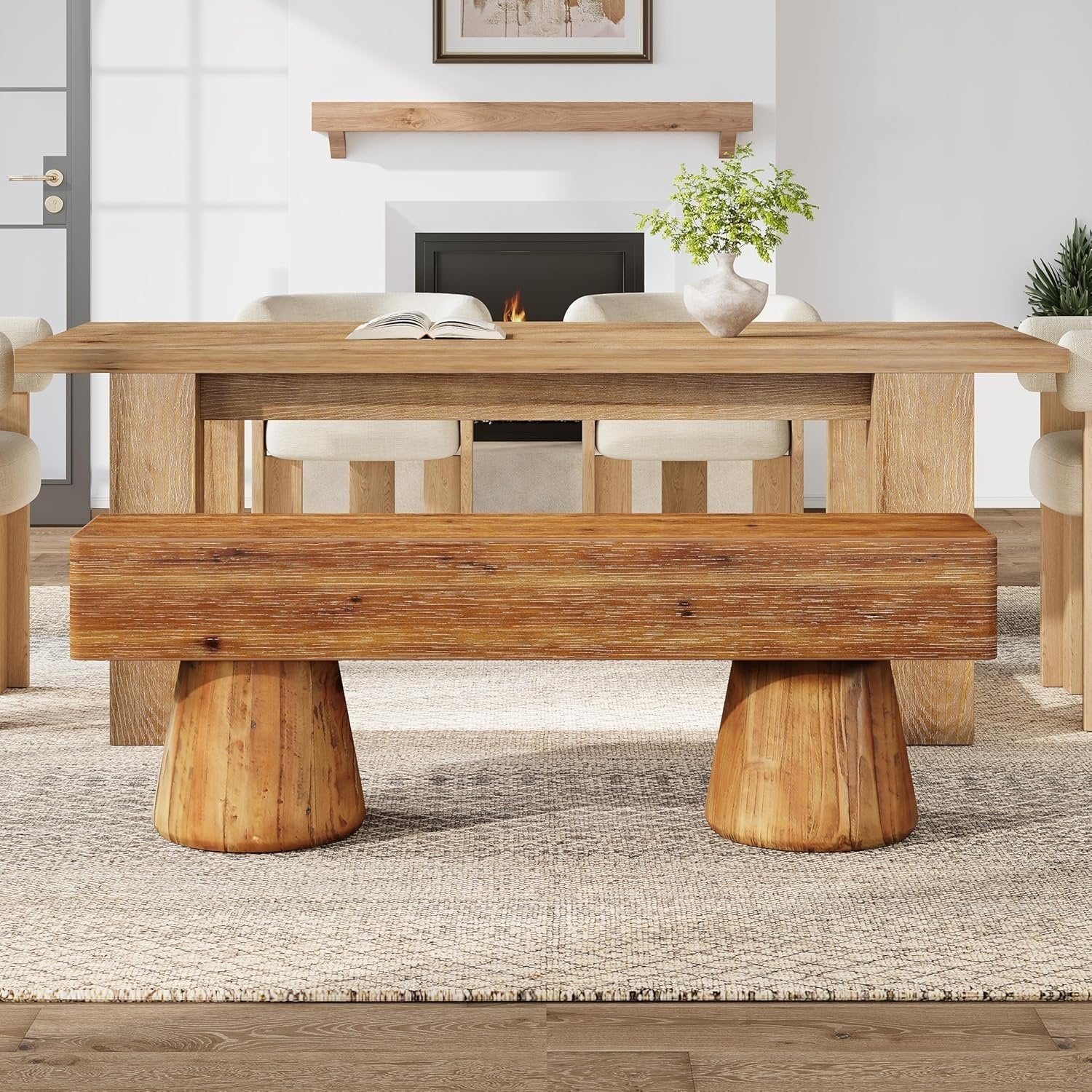 Solid Wood Dining Bench, Farmhouse Kitchen Table Bench Seat with Sturdy Spherical Legs