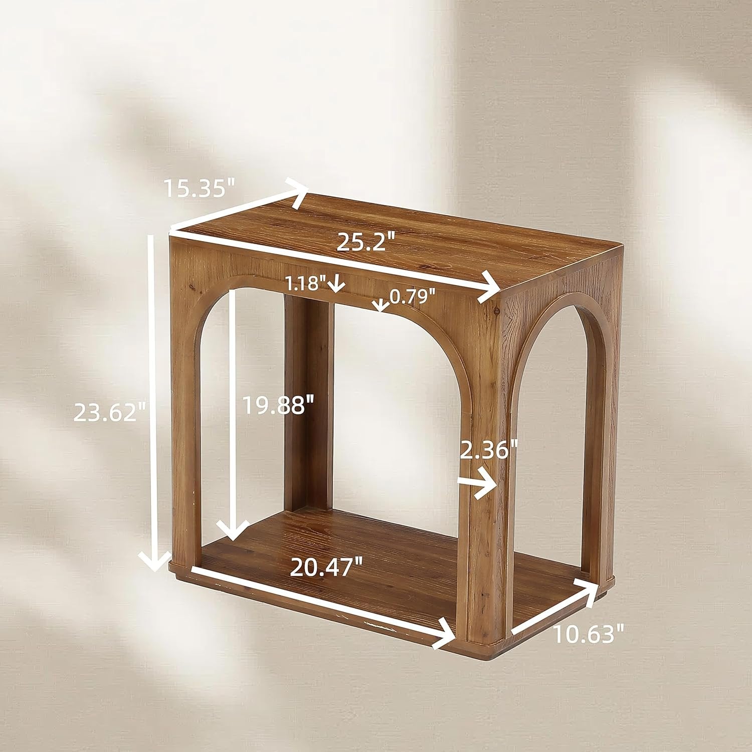 25" Farmhouse Side Table, 2-Tier Solid Wood End Table with Shelf