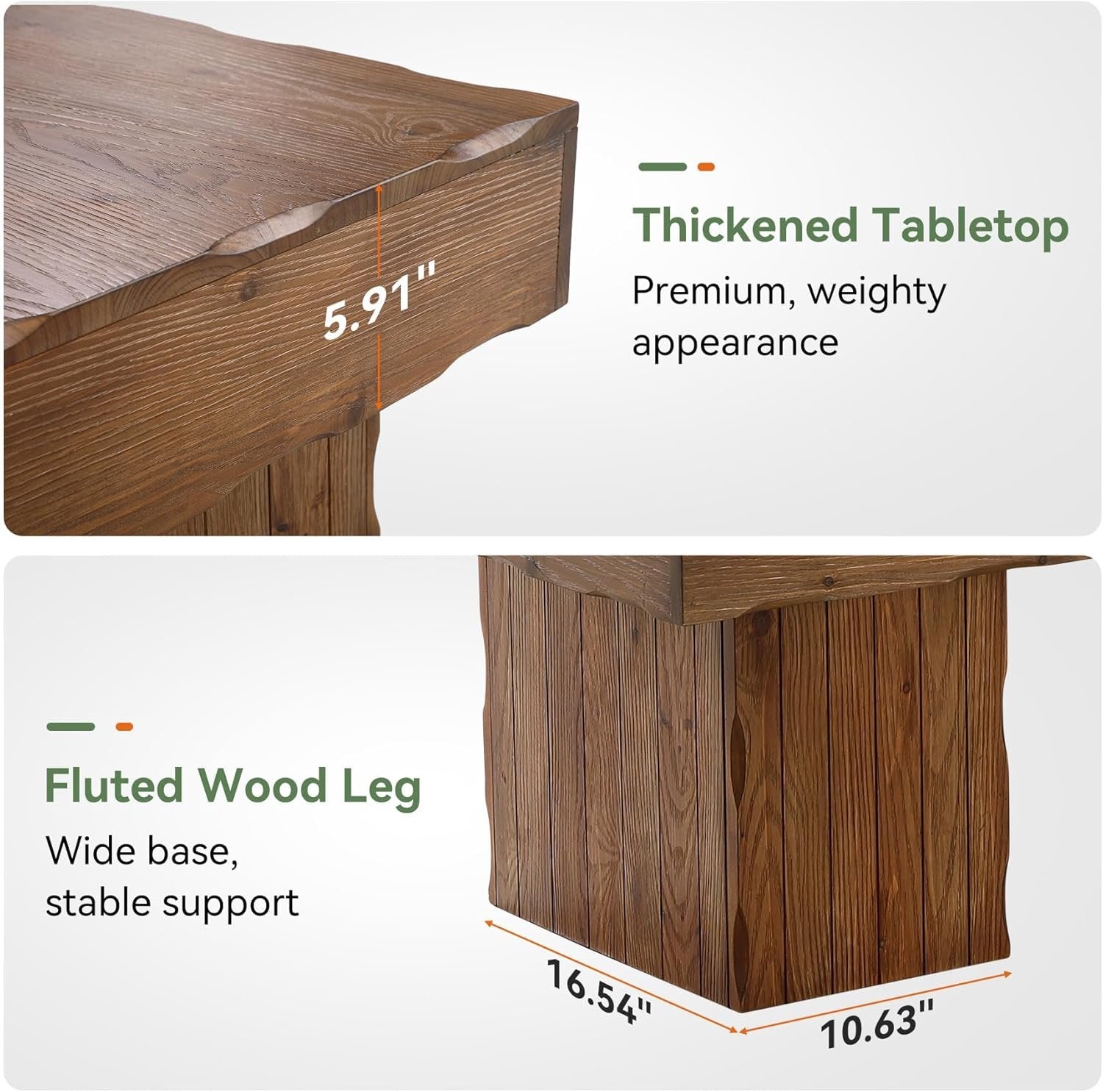 Solid Wood Coffee Table, 47" Farmhouse Center Table with Thick Base