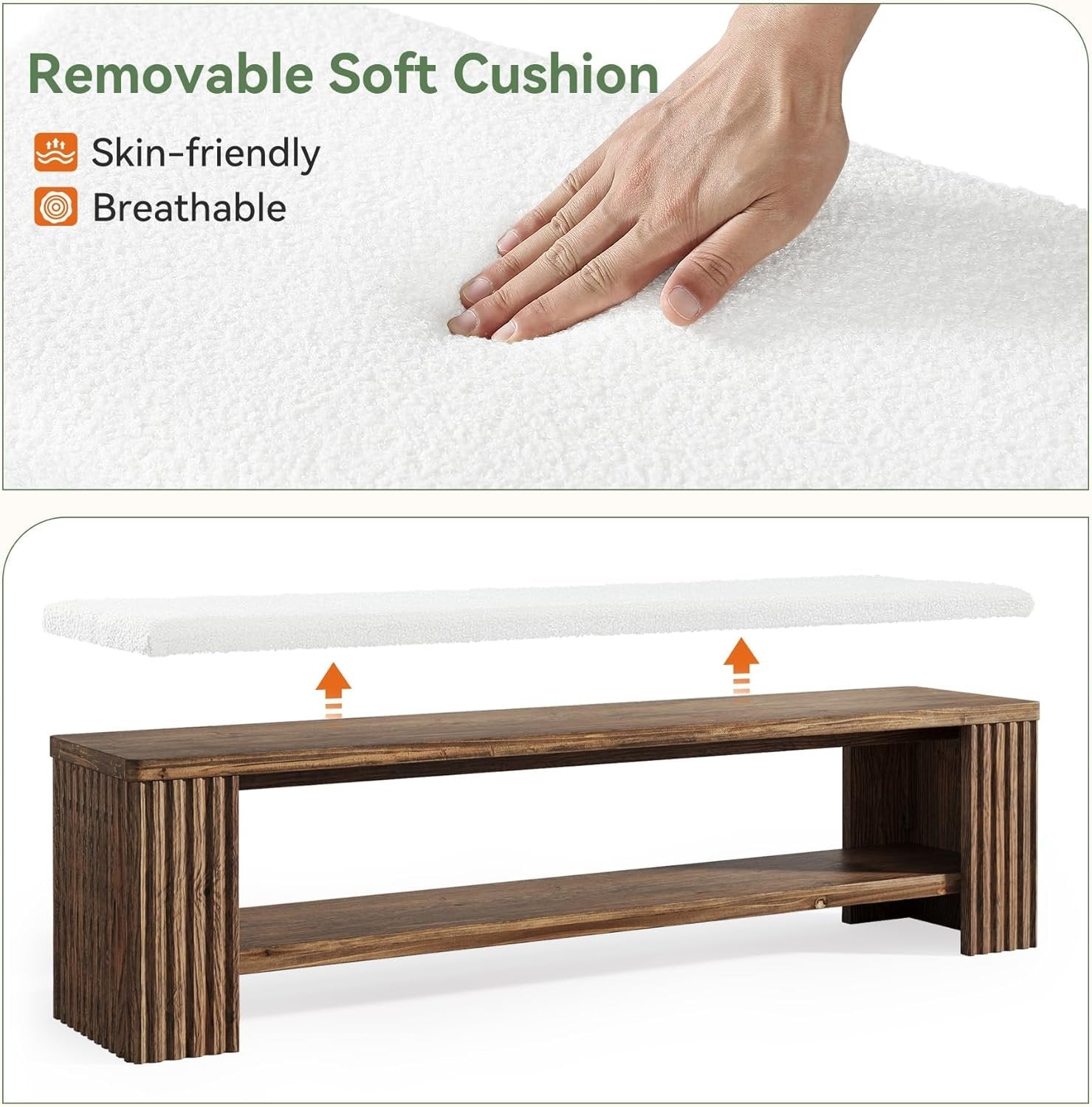 63" Solid Wood Entryway Bench, Modern Upholstered End of Bed Bench