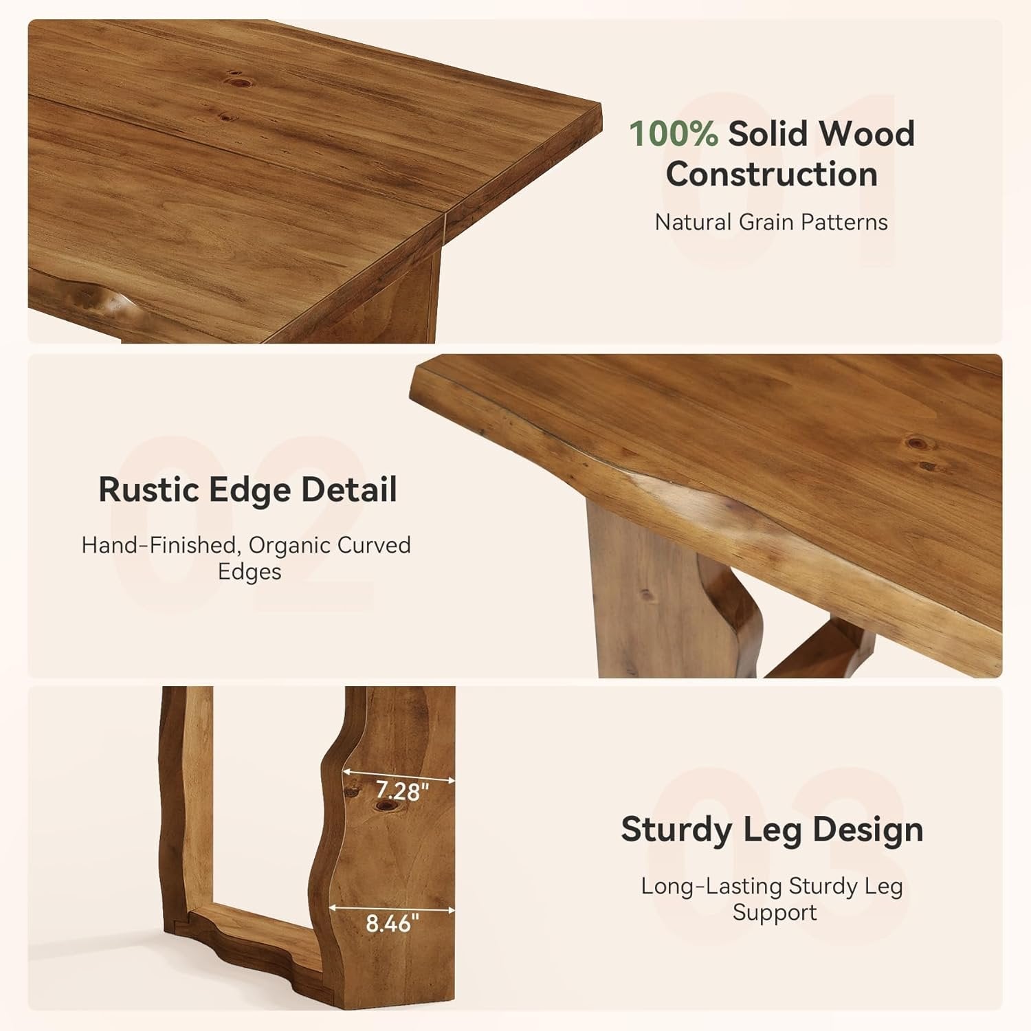63" Solid Wood Live Edge Executive Desk, Rustic Farmhouse Computer Desk for Home Office or Studio Workspace