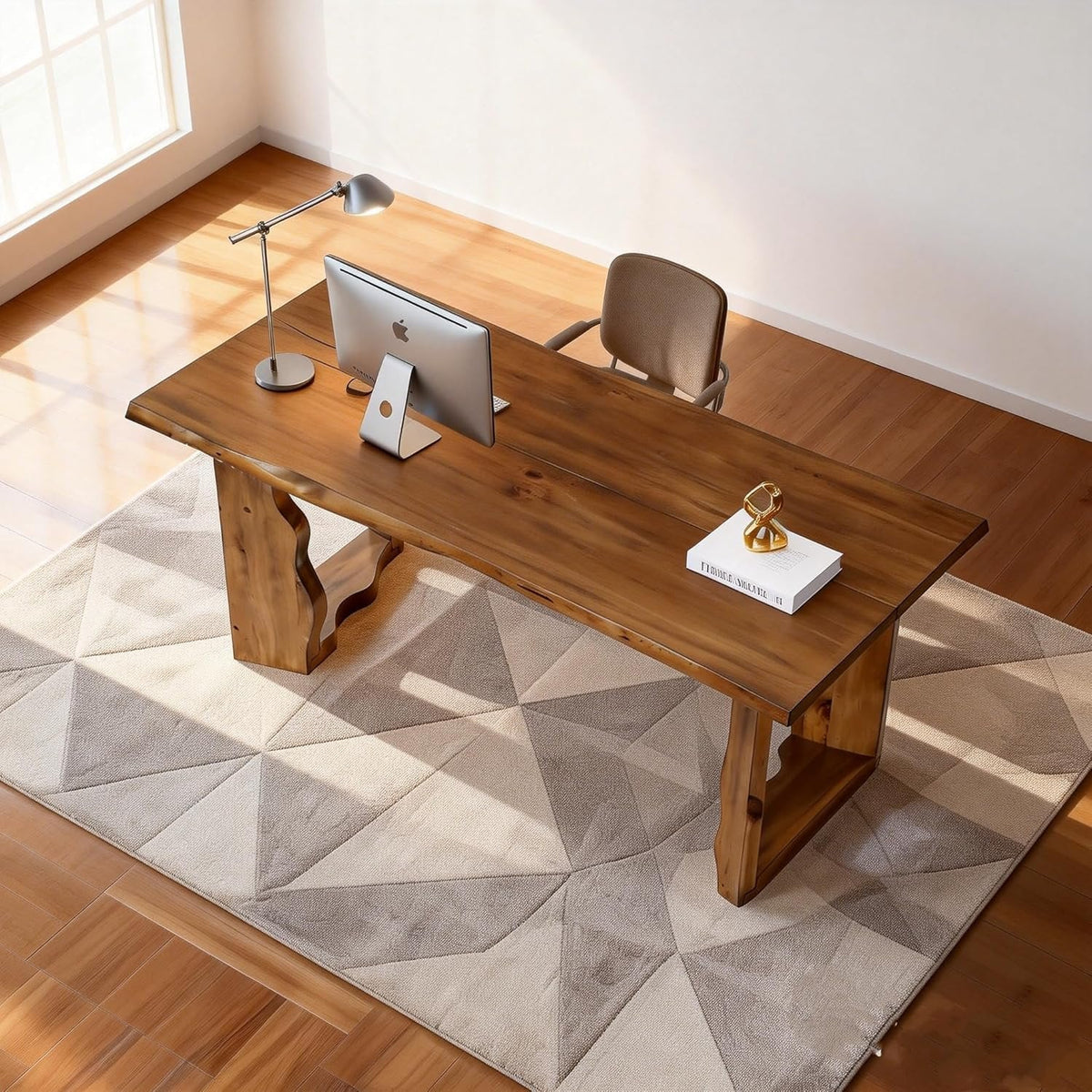 63" Solid Wood Live Edge Executive Desk, Rustic Farmhouse Computer Desk for Home Office or Studio Workspace