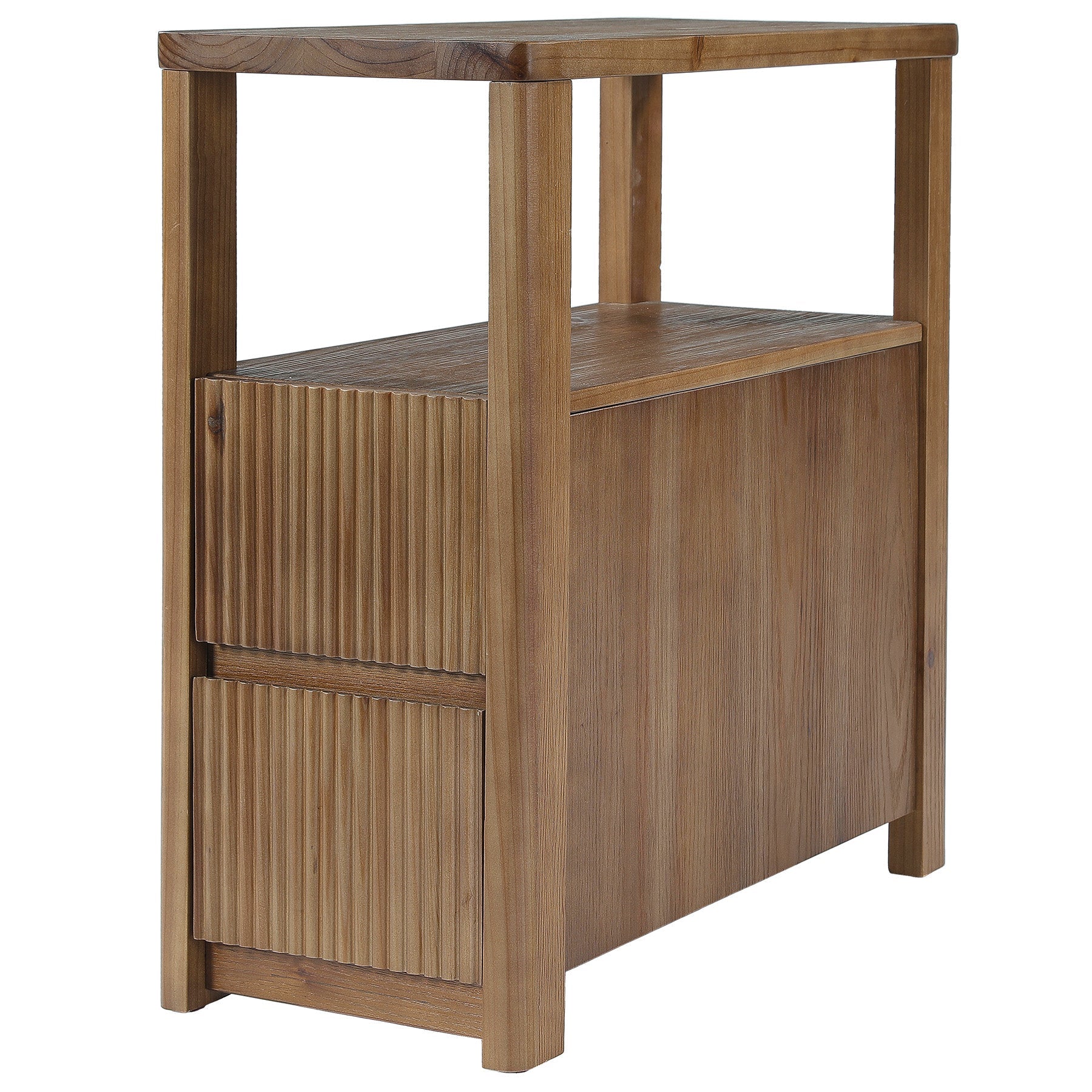 Solid Wood End Table with 2 Drawers, Narrow Side Table Nightstand for Living Room, Bedroom