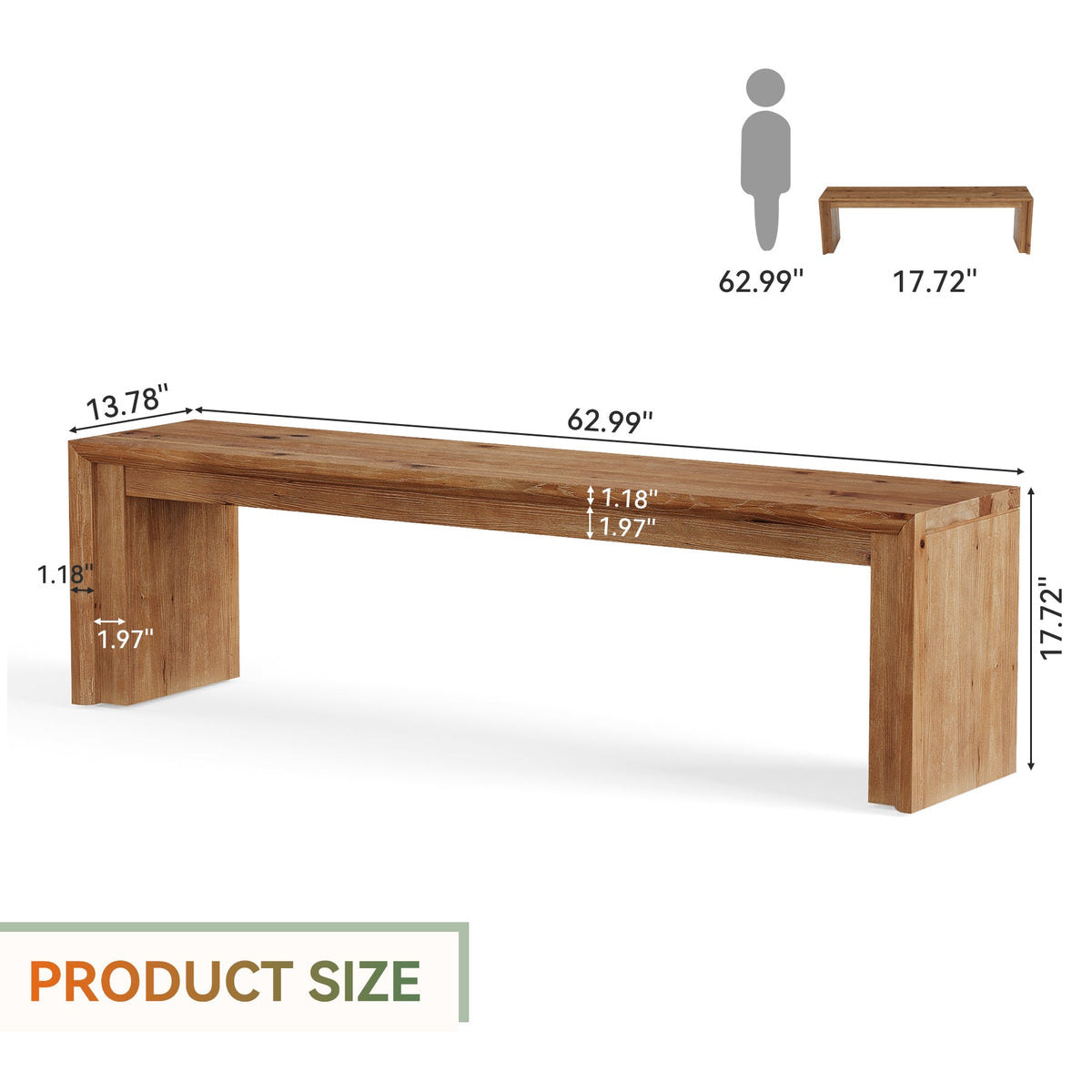 63" Solid Wood Entryway Shoe Bench, Farmhouse End of Bed Bench for 2-3 People