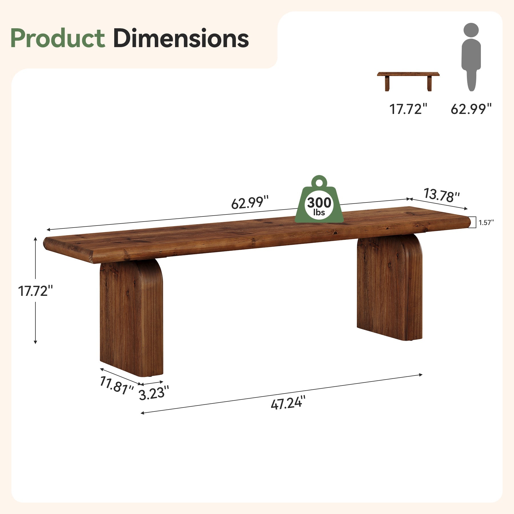 62.99" Solid Wood Entryway Bench, Farmhouse Indoor End of Bed Bench