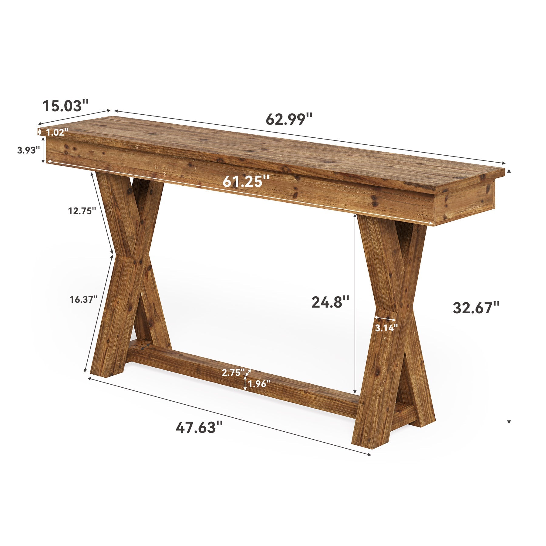 Solid Wood Console Table, 63" Sofa Entryway Table with X-Shaped Legs