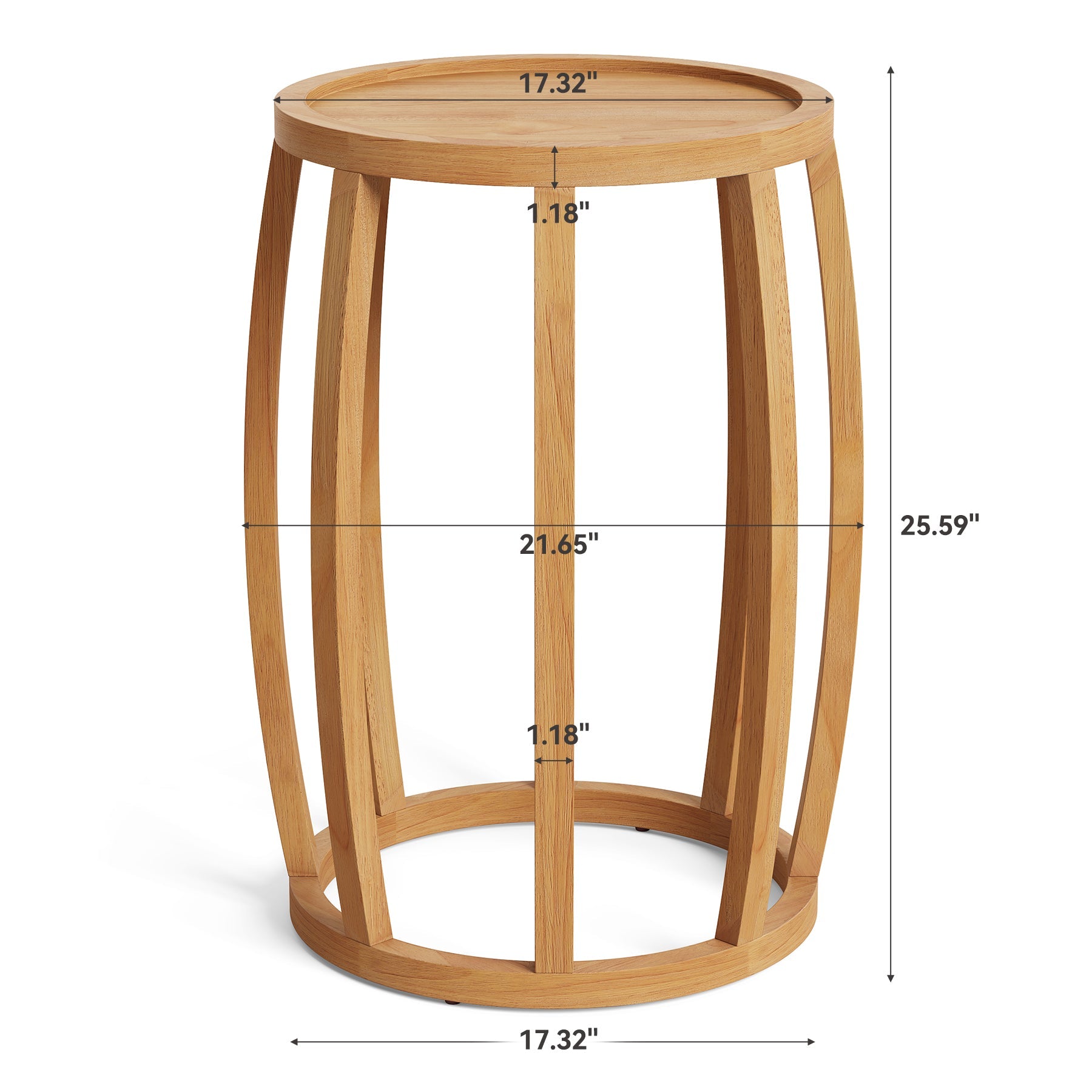 Solid Wood Round End Table, Small Farmhouse Side Table for Living Room