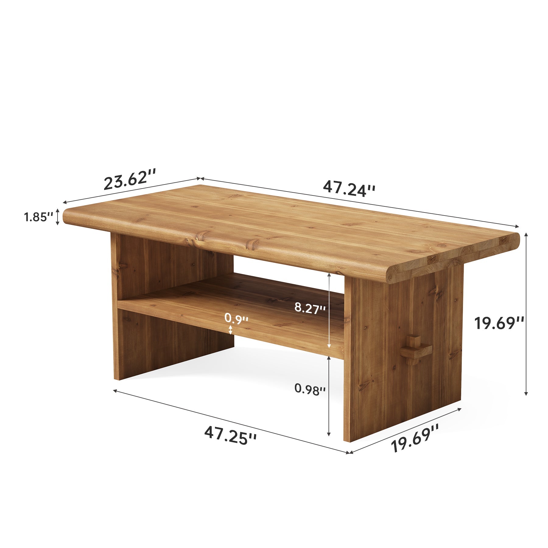 47" Wood Coffee Table, 2-Tier Rectangular Center Table Accent Table