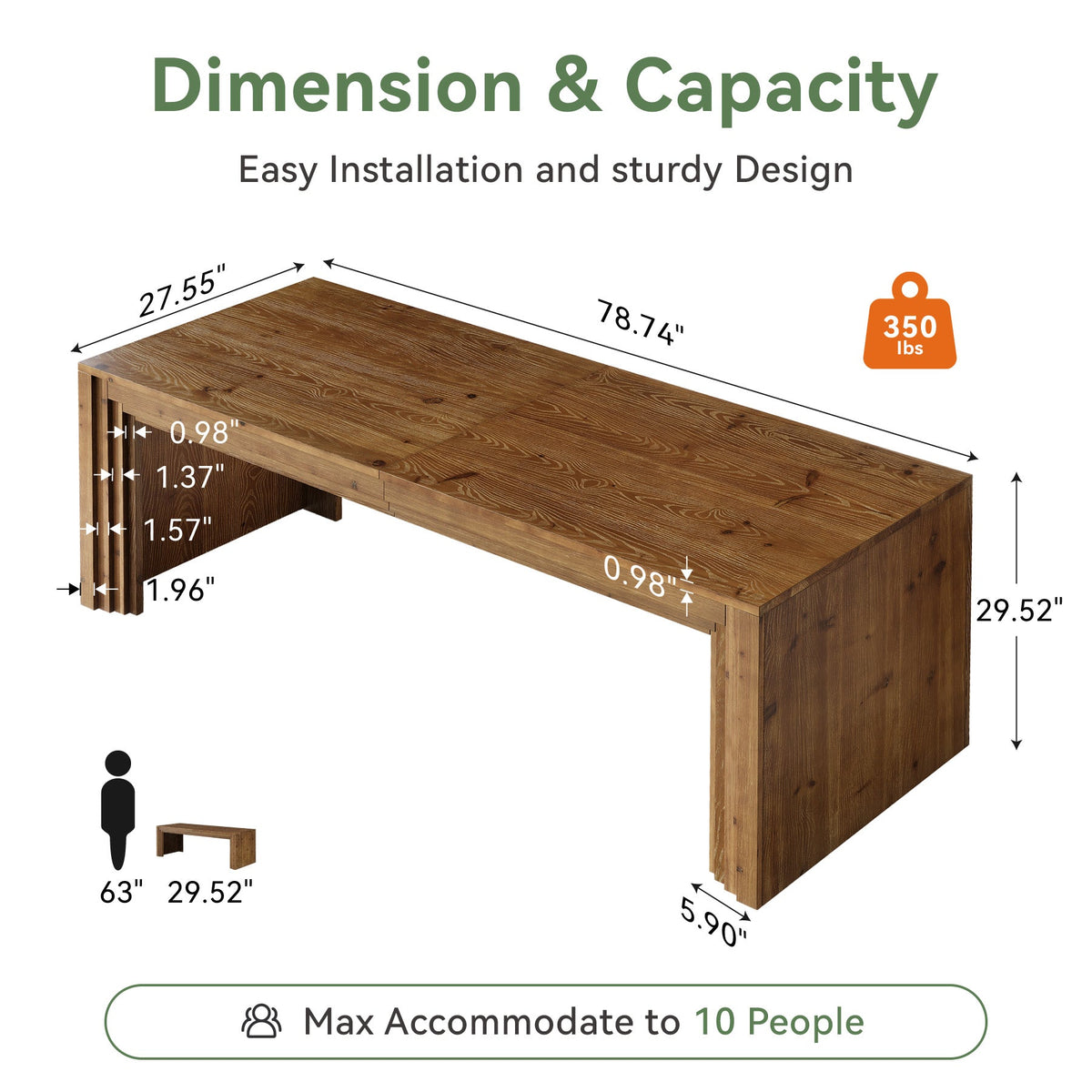 78.7" Executive Desk, Solid Wood Writing Desk for Home Office