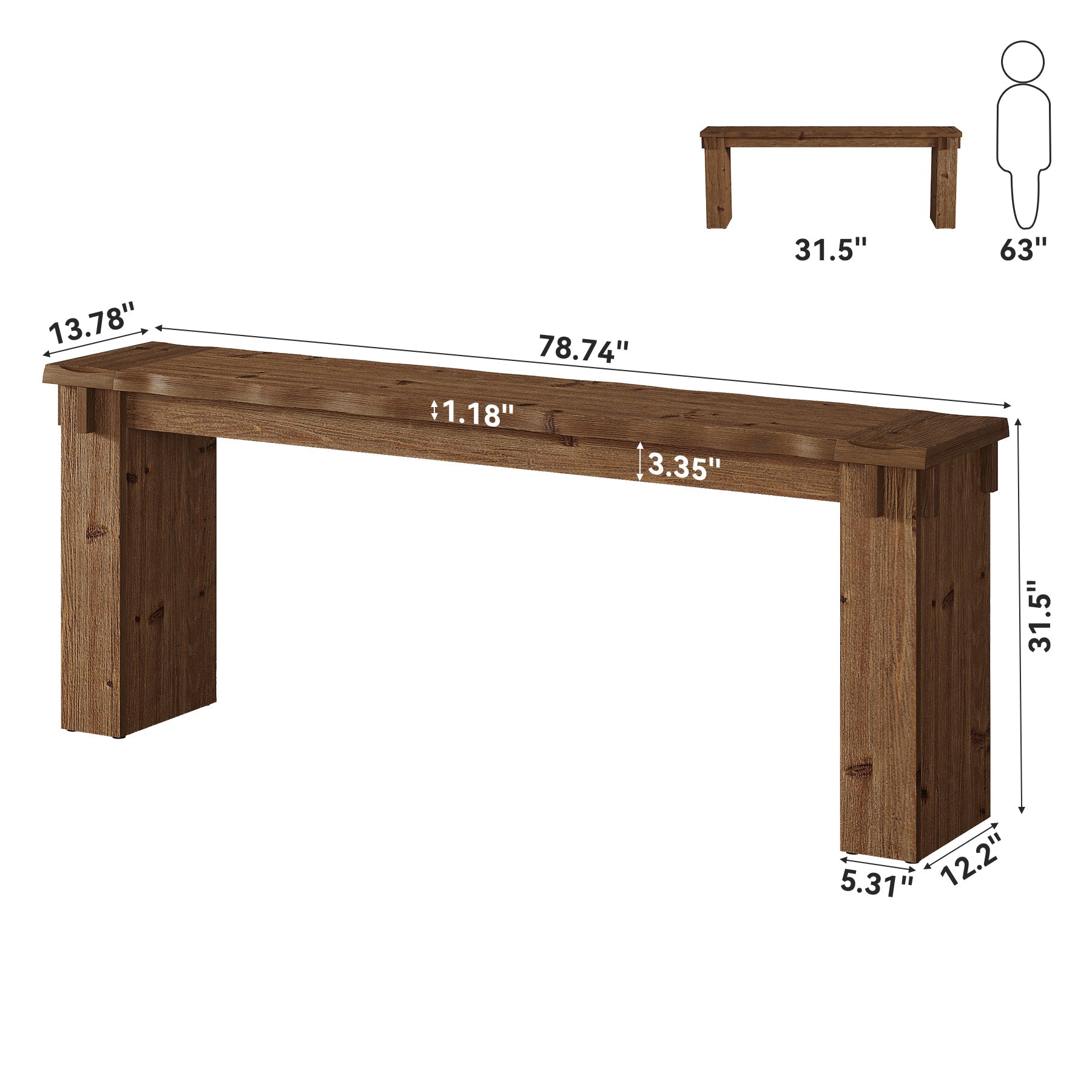 78.7" Extra Long Console Table, Farmhouse Solid Wood Sofa Table for Entryway