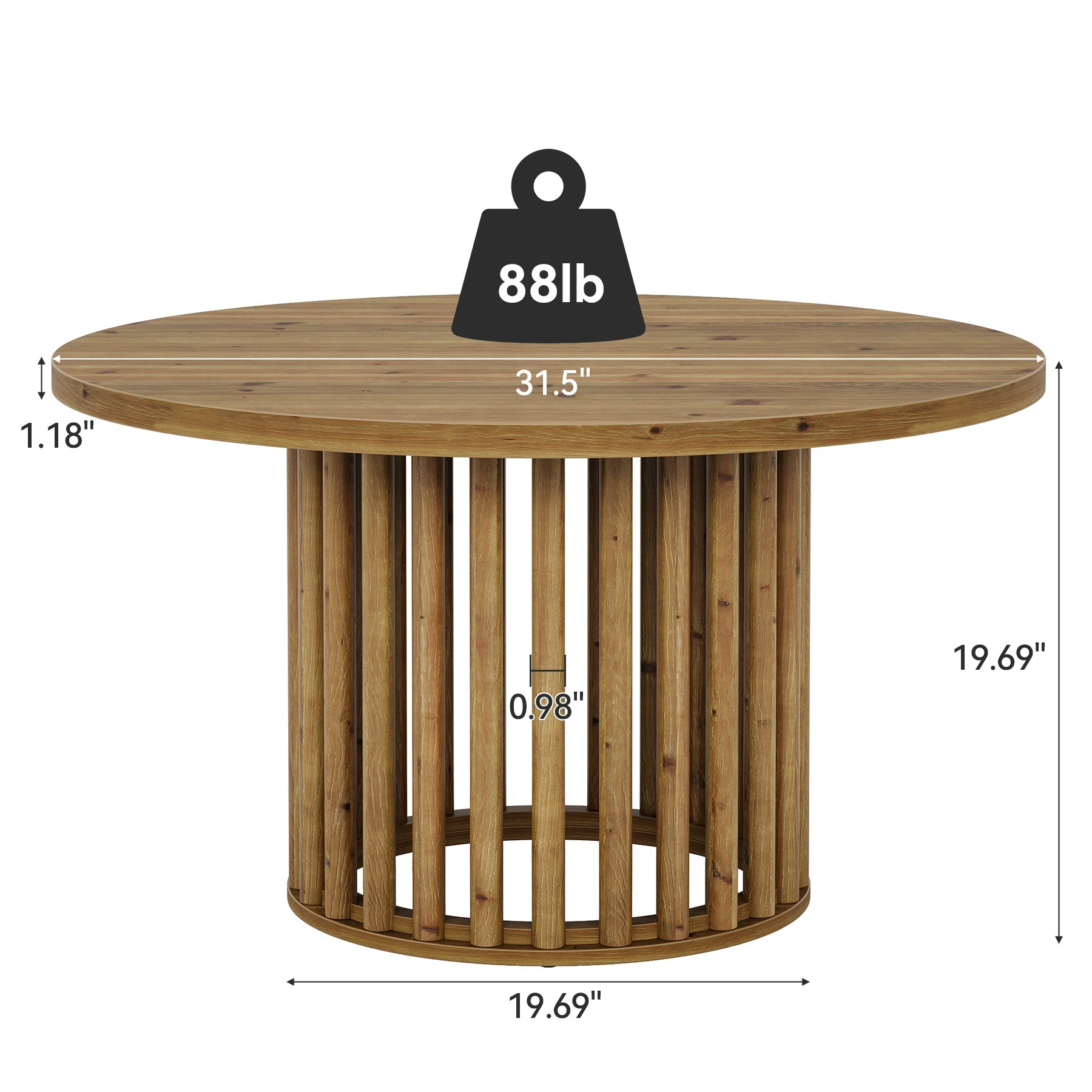 Solid Wood Round Coffee Table, 31.5" Center Tea Table with Cylindrical Hollow Base