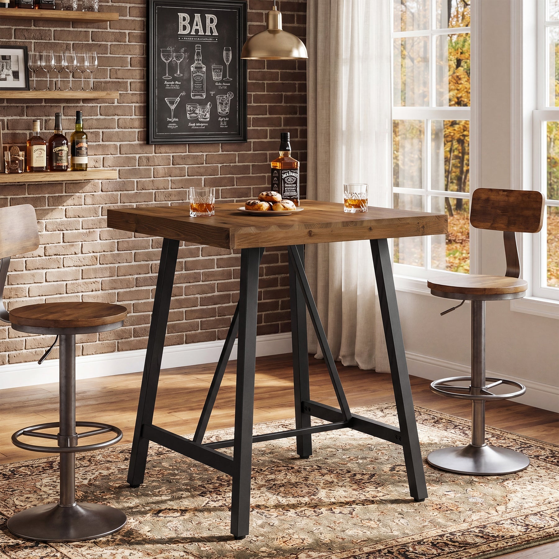 31.5" Solid Wood Bar Table, Counter Height Pub Table Kitchen Dinner Table