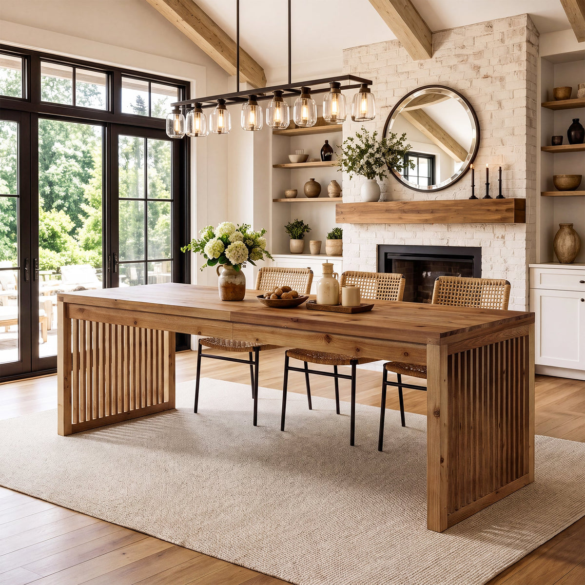 79" Solid Wood Dining Table, Rectangular Kitchen Table with Slat Legs for 6-8 People