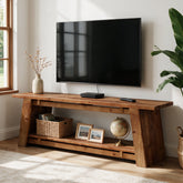 Tribesigns 63" Solid Wood TV Stand with 2-Tier Storage, Farmhouse Media Console for 70" TVs 3