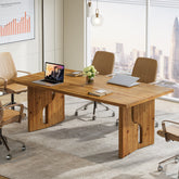 5.25FT Solid Wood Conference Table for 4-6 Users, 63" Executive Desk with Cutout Bases 3