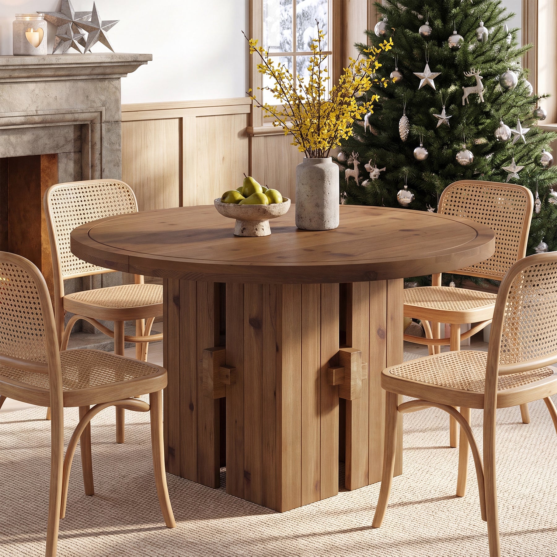 47" Solid Wood Dining Table, Farmhouse Round Kitchen Table for 4-6