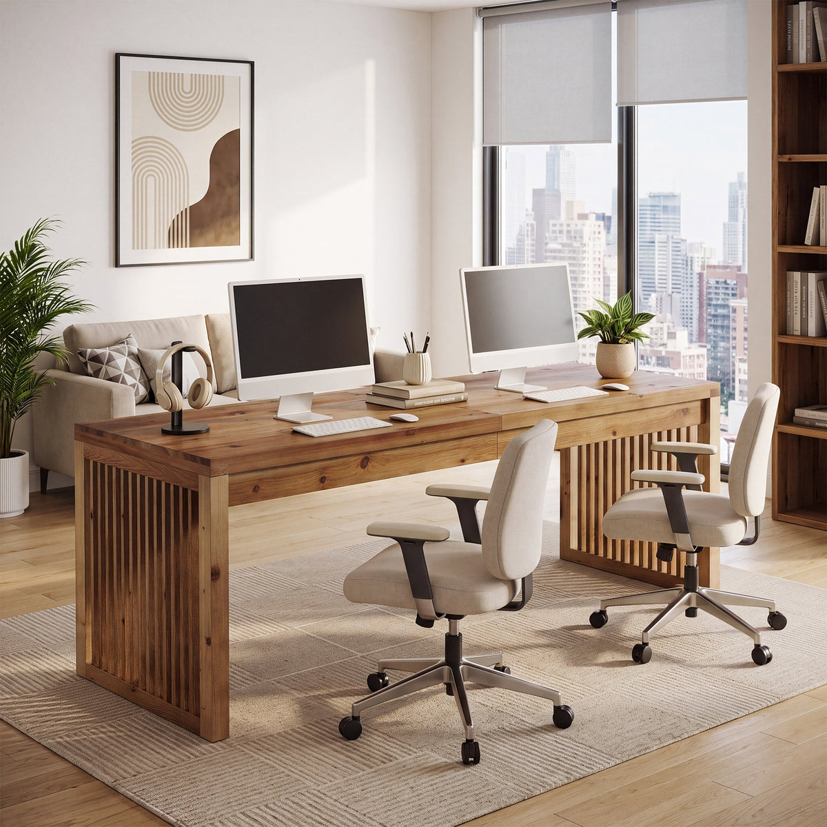 78.7" Solid Wood 2-Person Desk, Large Computer Desk for Home Office