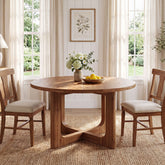 39.4" Round Solid Wood Dining Table, Farmhouse Kitchen Table with X-Cross Legs for 2-4 3