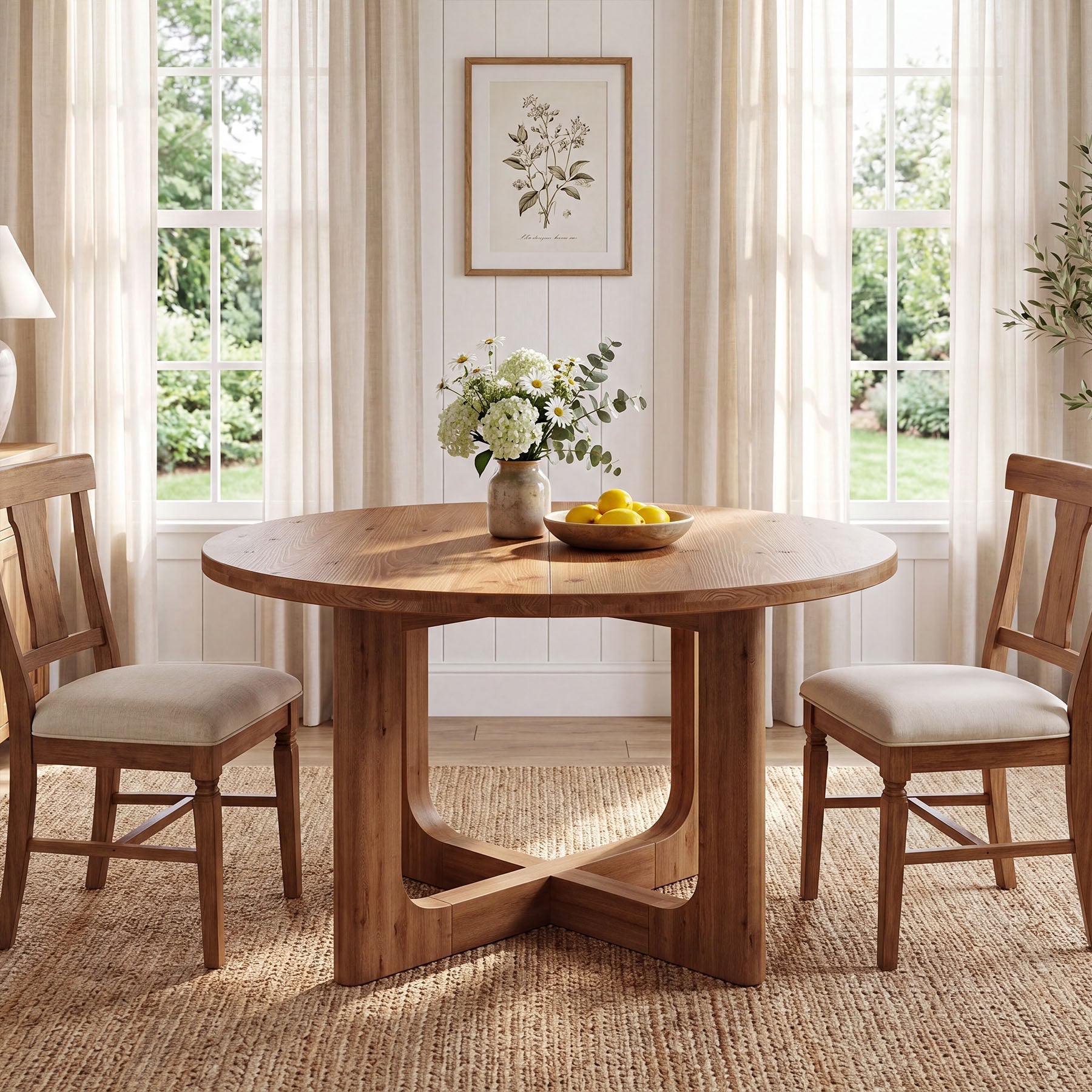 39.4" Round Solid Wood Dining Table, Farmhouse Kitchen Table with X-Cross Legs for 2-4