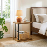 Tribesigns Narrow Solid Wood Nightstand, C-Shaped Bedside Table for Bedroom 3