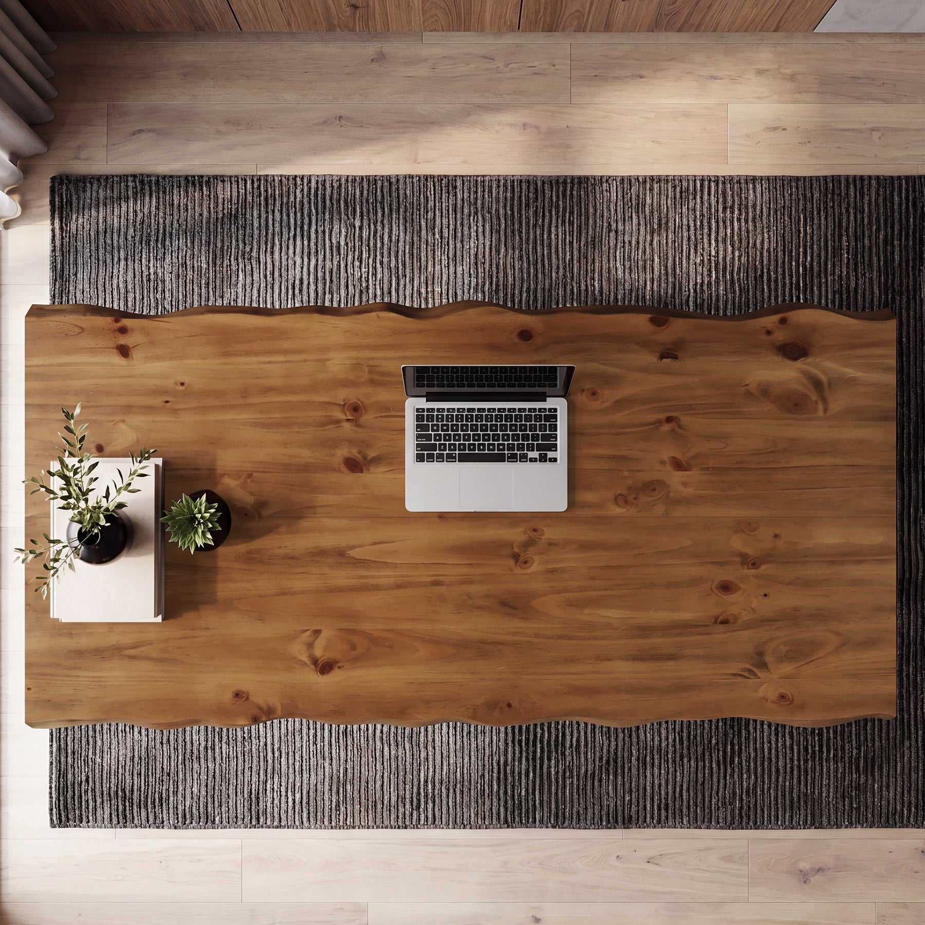 63" Live Edge Executive Desk, Solid Wood Home Office Desk, Heavy-Duty Metal Frame
