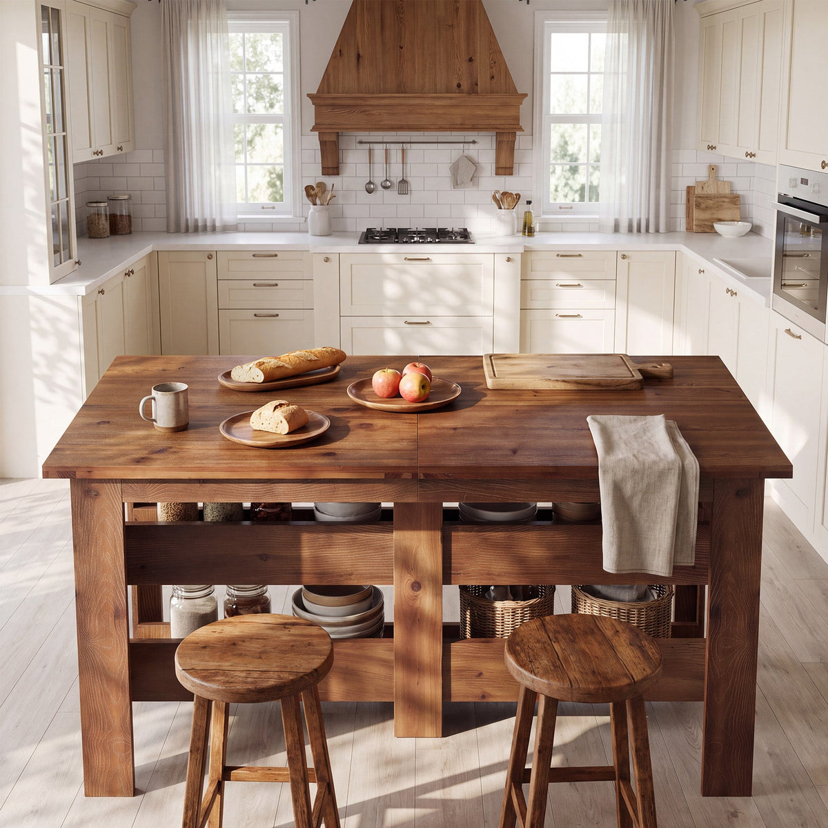 Tribesigns 70.9" Farmhouse Kitchen Island with Seating and Storage, Counter Height Table for Kitchen