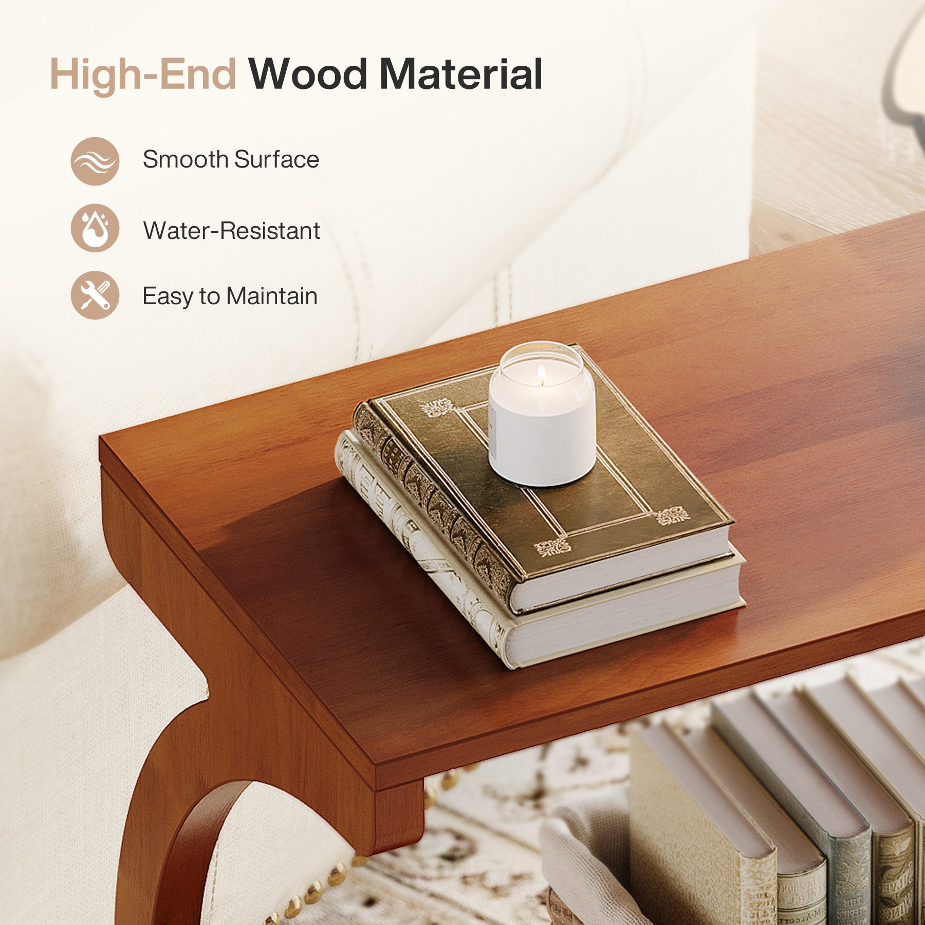 Solid Wood Nightstand, 23.62" Bedside Table with 2-Tier Storage Shelf