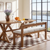 Wood Dining Bench, 55" Upholstered Kitchen Bench with Backrest & Chenille Cushion 3