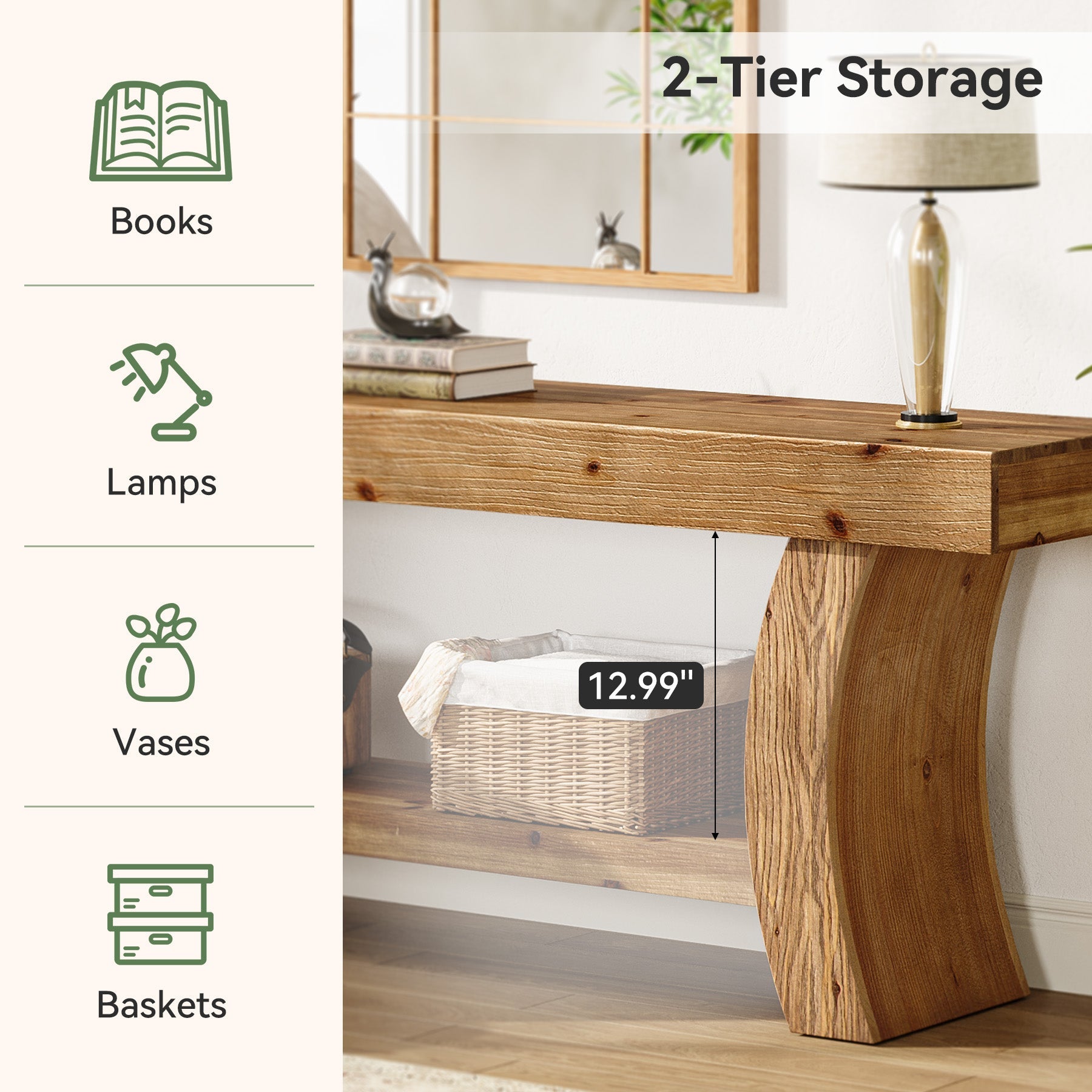 63" Solid Wood TV Stand, Entertainment Center for Up to 70" TVs