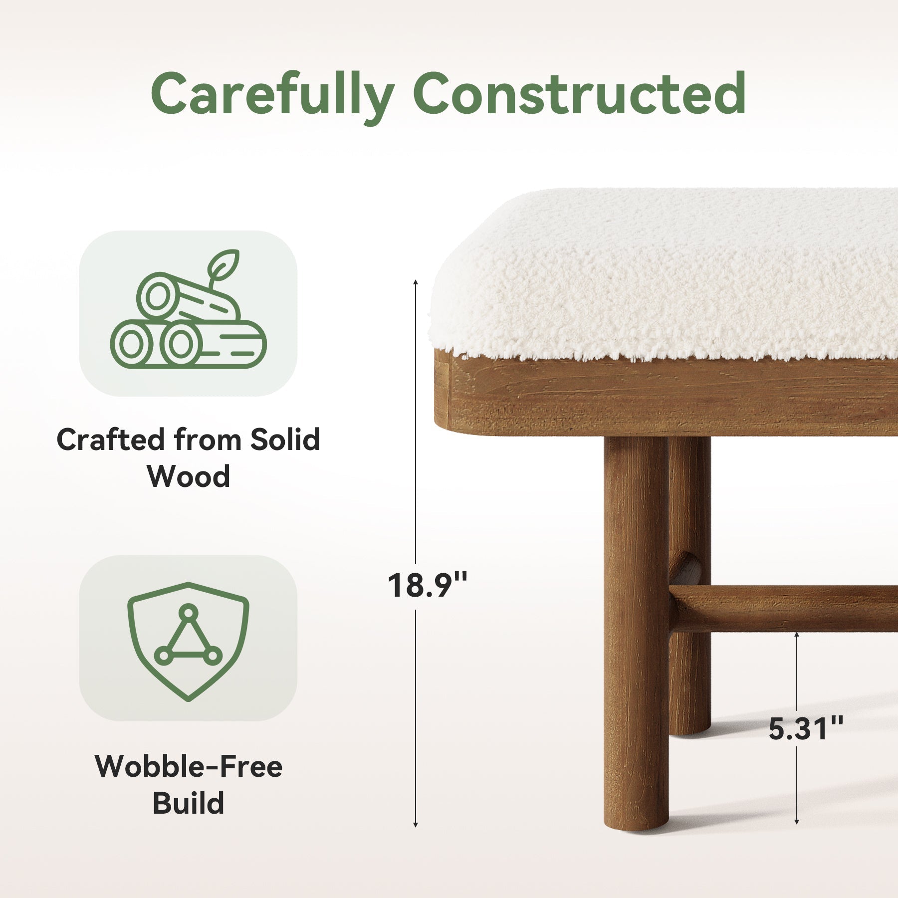 55" Upholstered Bedroom Bench, End of Bed Bench with Solid Wood Frame & Cushion