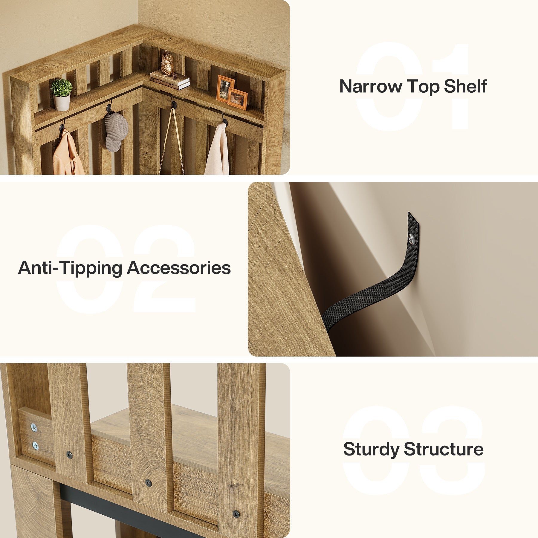 70.8" L-Shaped Coat Rack, Corner Hall Tree with 4 Hooks & Shoe Storage
