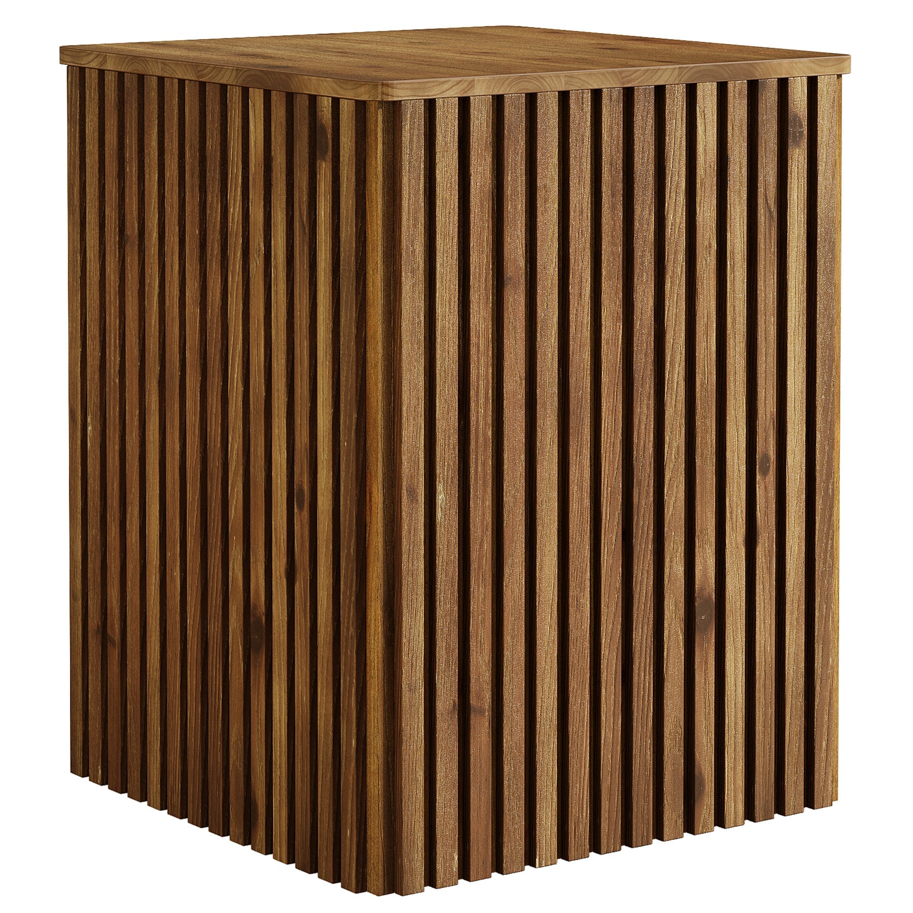 Solid Wood End Table, Square Fluted Side Table with Storage and Removable Lid