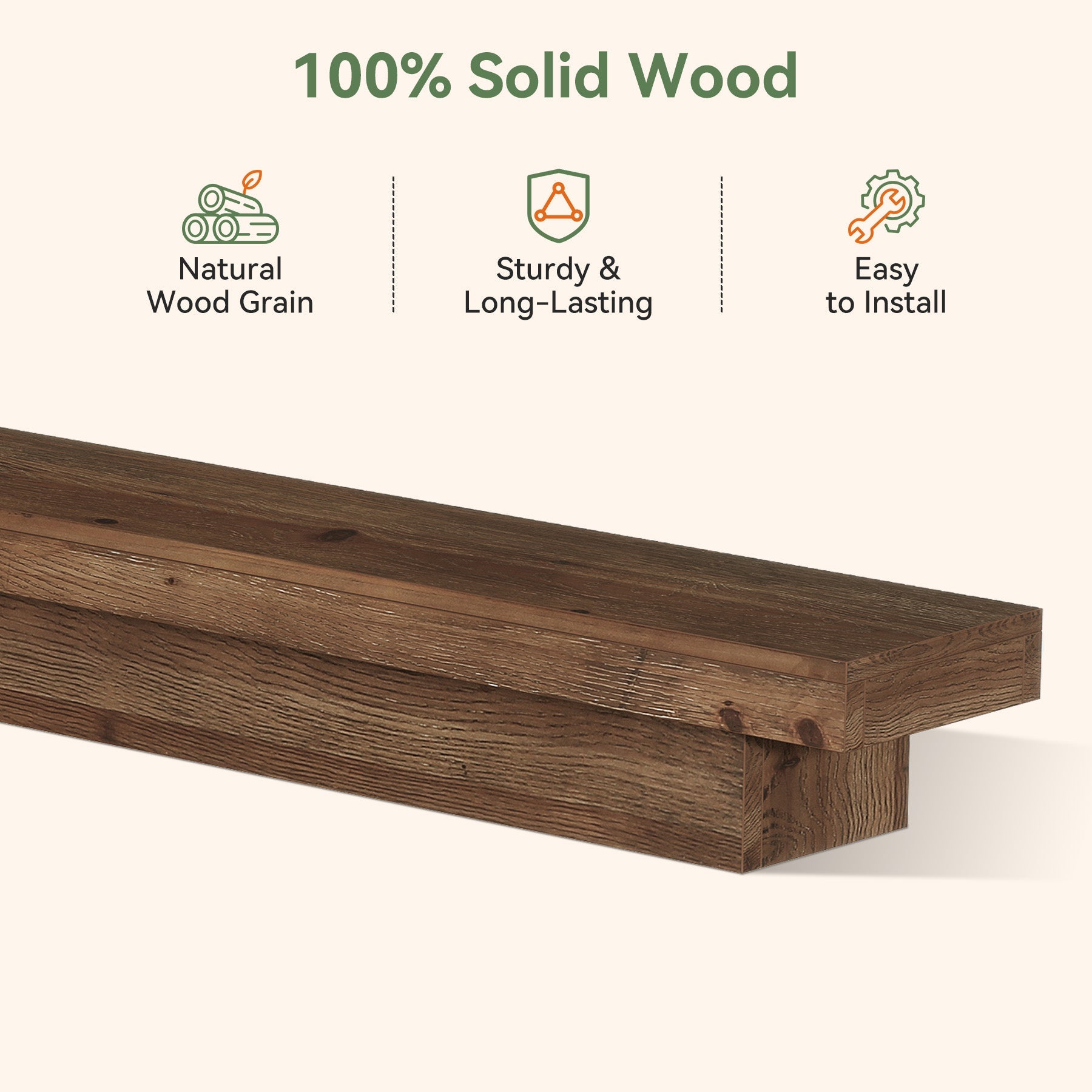 Solid Wood Fireplace Mantel, 70.9" Wall-Mounted Floating Shelves for Living Room