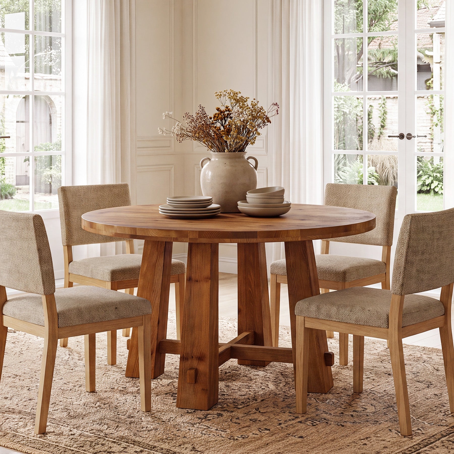 39.4" Solid Wood Round Dining Table, Farmhouse Kitchen Table for 2-4 People