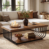 47" Solid Wood Coffee Table, Rectangle Center Table with 2-Tier Storage & Metal Frame 3