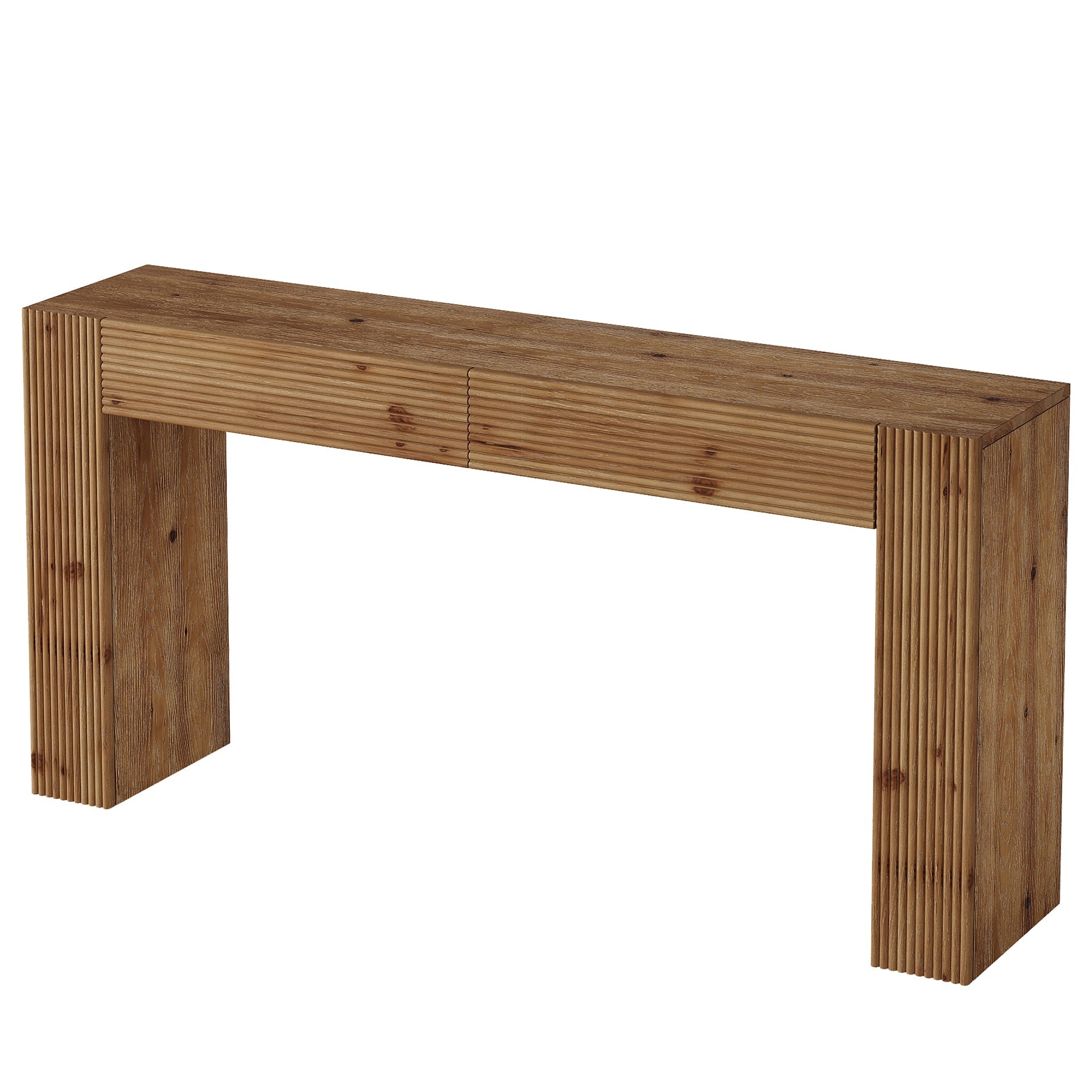 63" Solid Wood Console Table with 2 Drawers, Fluted Entryway Sofa Table for Hallway, Foyer